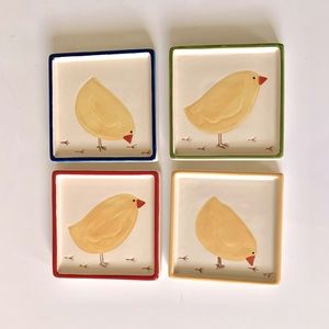 2003 Tender Heart Treasures Square Ceramic Baby Chicks Snack Plates Coasters
